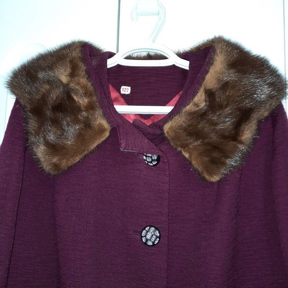 Vintage 50's Union Textured Wool Evening Fur Collar Coat Ladies Size M - L - Picture 2 of 8